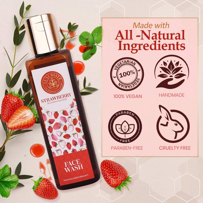 LUXURIATE Strawberry Face Wash Cleanser for Rejuvenation Oil Control Deep Moisturising Facewash For Men and Women Normal to Dry Skin Paraben Alcohol Free 100 ml - Image 4