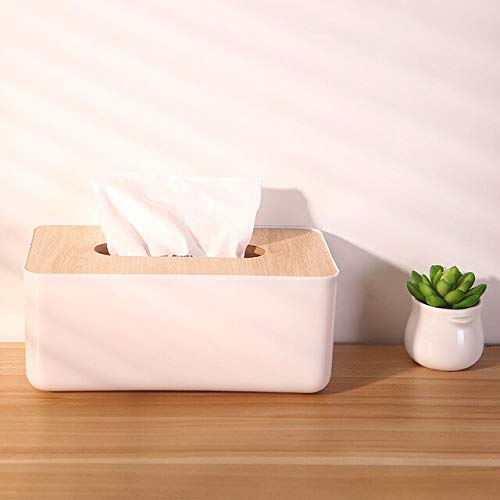 bosig bosig Square Shape Wooden Cover Plastic Multifunction Bathroom Tissue Holder Plastic Garbage Bag Sanitary Napkins Storage Toilet Paper Box - Image 2