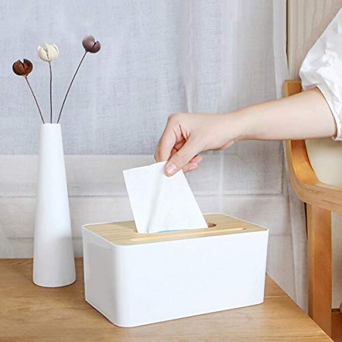 bosig bosig Square Shape Wooden Cover Plastic Multifunction Bathroom Tissue Holder Plastic Garbage Bag Sanitary Napkins Storage Toilet Paper Box - Image 3