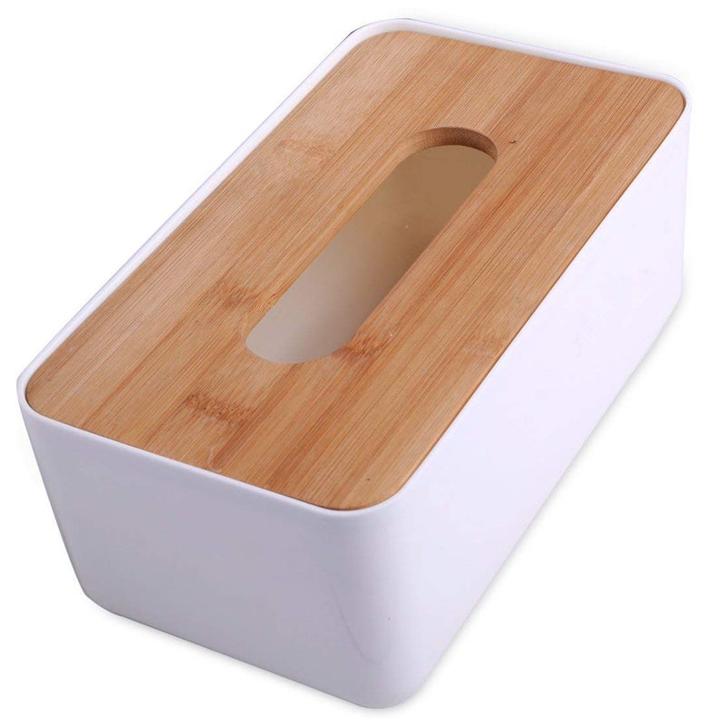 bosig bosig Square Shape Wooden Cover Plastic Multifunction Bathroom Tissue Holder Plastic Garbage Bag Sanitary Napkins Storage Toilet Paper Box - Image 1