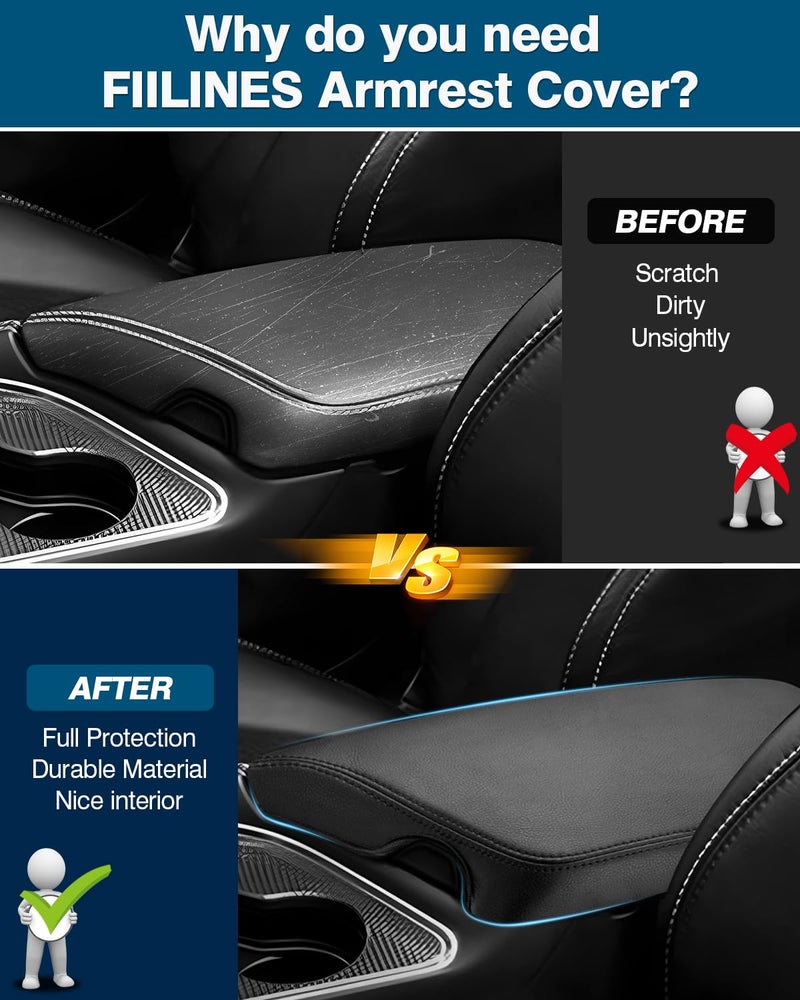 FIILINES Center Console Cover for Dodge Challenger 2015-2023 Center Console Armrest Cover Challenger Interior Accessories Armrest Cover Center Console Pad Anti-Scratch Black - Image 3