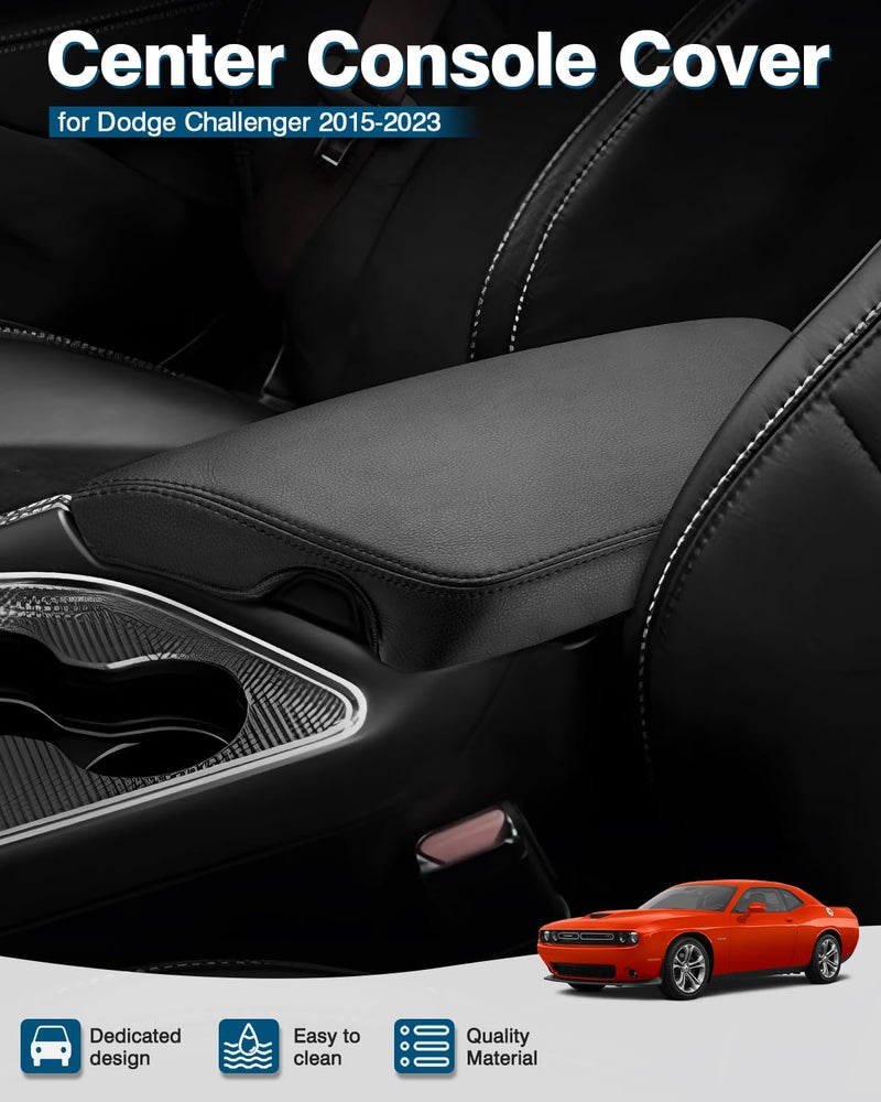 FIILINES Center Console Cover for Dodge Challenger 2015-2023 Center Console Armrest Cover Challenger Interior Accessories Armrest Cover Center Console Pad Anti-Scratch Black - Image 2