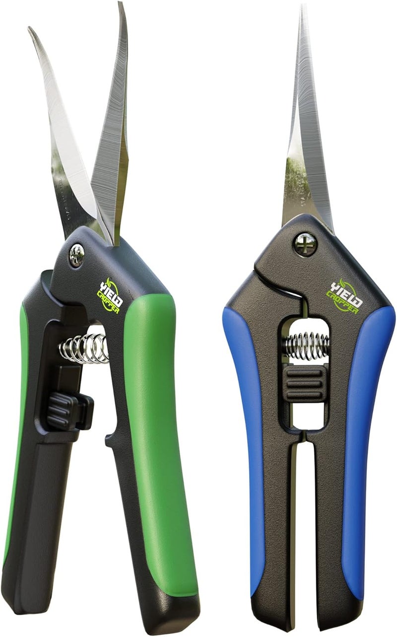 YIELDCROPPER Hydroponic 2Pack Microtip Straight blade/Curved Blade Flower Leaf Trimmer Pruning Shears by - Image 1