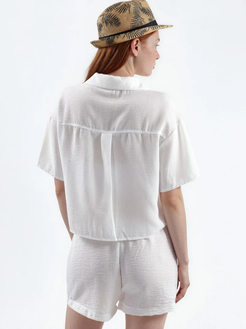 بوسيم BUSEM Mid Waist Wide Leg Shorts with Drawstring Waist