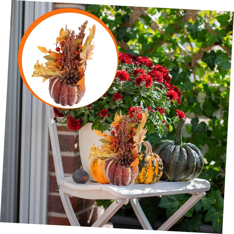 Lifelike Maple Leaf Pumpkin Ornament Vivid Faux Autumn Decor for Indoor Outdoor Use Weather Resistant Creative Emulational Maple Branch Accent for Home Office Fall Decoration - Image 5