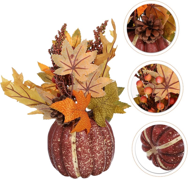 Lifelike Maple Leaf Pumpkin Ornament Vivid Faux Autumn Decor for Indoor Outdoor Use Weather Resistant Creative Emulational Maple Branch Accent for Home Office Fall Decoration - Image 2