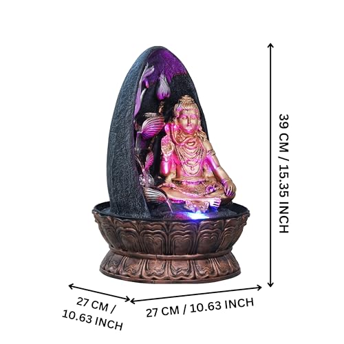 CHRONIKLE Golden and Grey Polyresin Tabletop Lord Shiva Showing Mudra 3 Step Indoor Water Fountain For Home Decor with Multicolor LED Light & Speed ​​Control Pump (Size: 27 x 27 x 39CM | Wt: 2140Gram) - Image 3