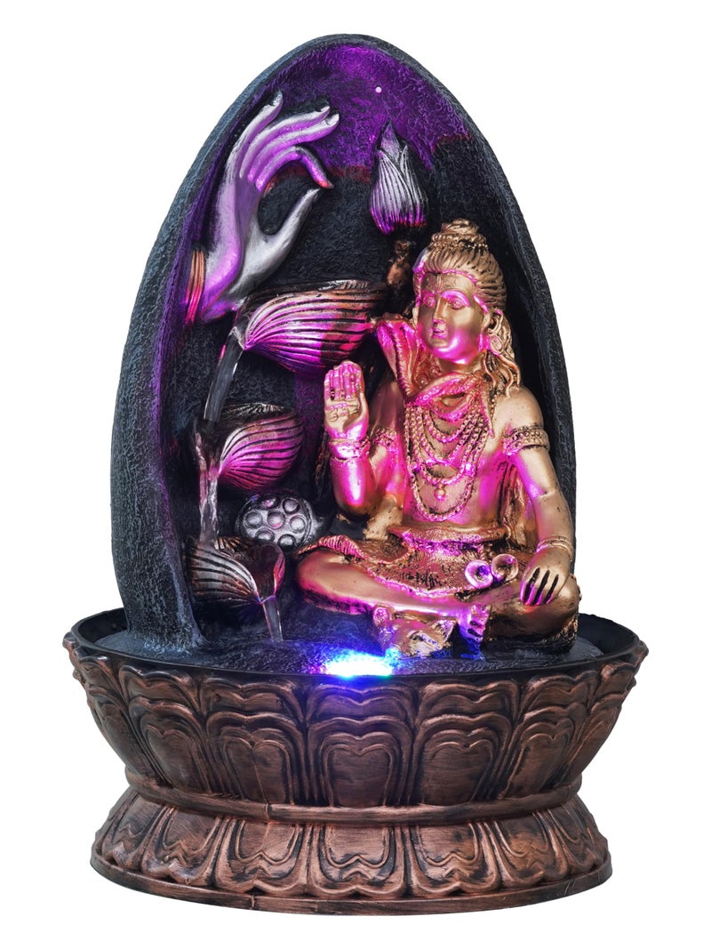 CHRONIKLE Golden and Grey Polyresin Tabletop Lord Shiva Showing Mudra 3 Step Indoor Water Fountain For Home Decor with Multicolor LED Light & Speed ​​Control Pump (Size: 27 x 27 x 39CM | Wt: 2140Gram) - Image 2