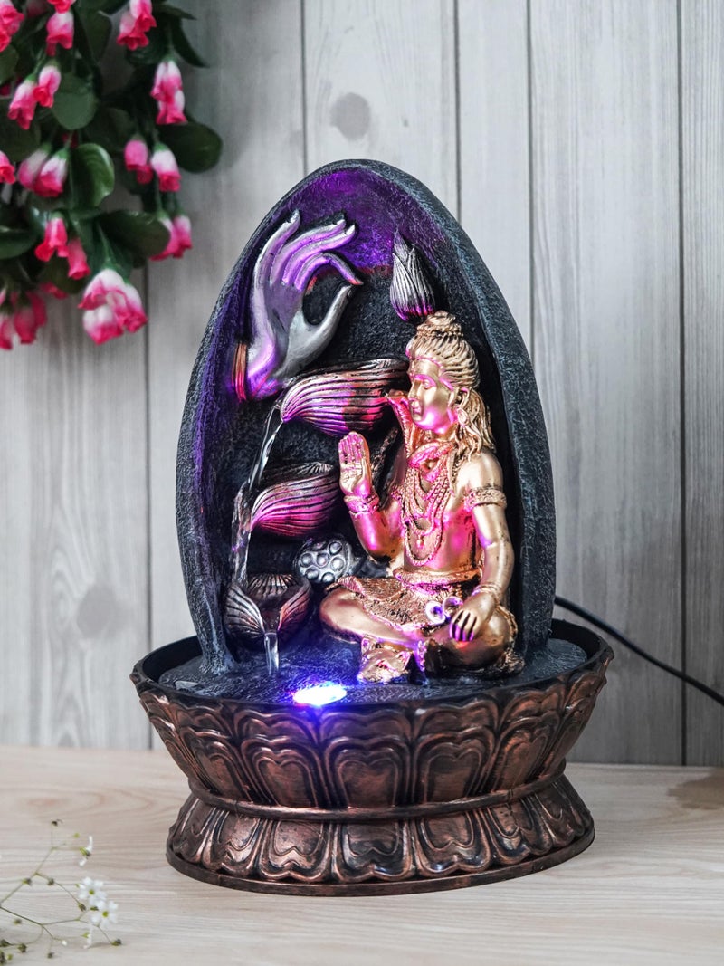 CHRONIKLE Golden and Grey Polyresin Tabletop Lord Shiva Showing Mudra 3 Step Indoor Water Fountain For Home Decor with Multicolor LED Light & Speed ​​Control Pump (Size: 27 x 27 x 39CM | Wt: 2140Gram) - Image 5