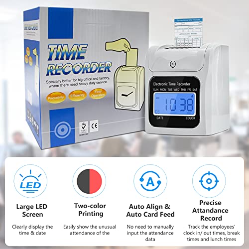 TooCust Employee Time Clocks for Small Business, Auto-Align Time Clock Punch Machine with 50-Piece Time Cards, Two Security Keys, and One Ink Ribbon Cartridge - Image 2