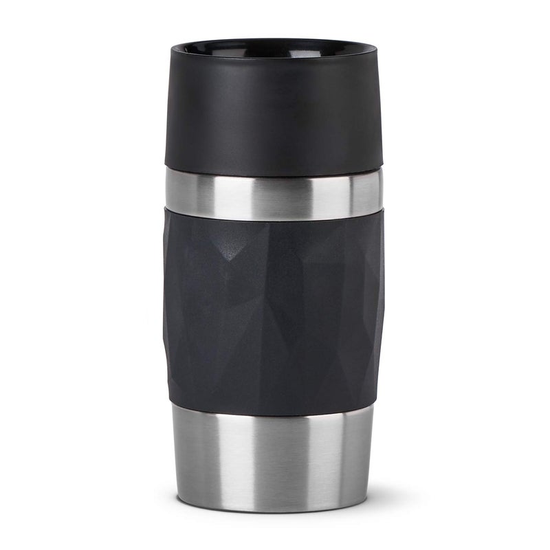Emsa N21601 Travel Mug Compact ThermalInsulated Mug Stainless Steel 03 litres 3 Hours Hot 6 Hours Cold BPA Free 100 LeakProof Dishwasher Safe 360 Drinking Opening Black