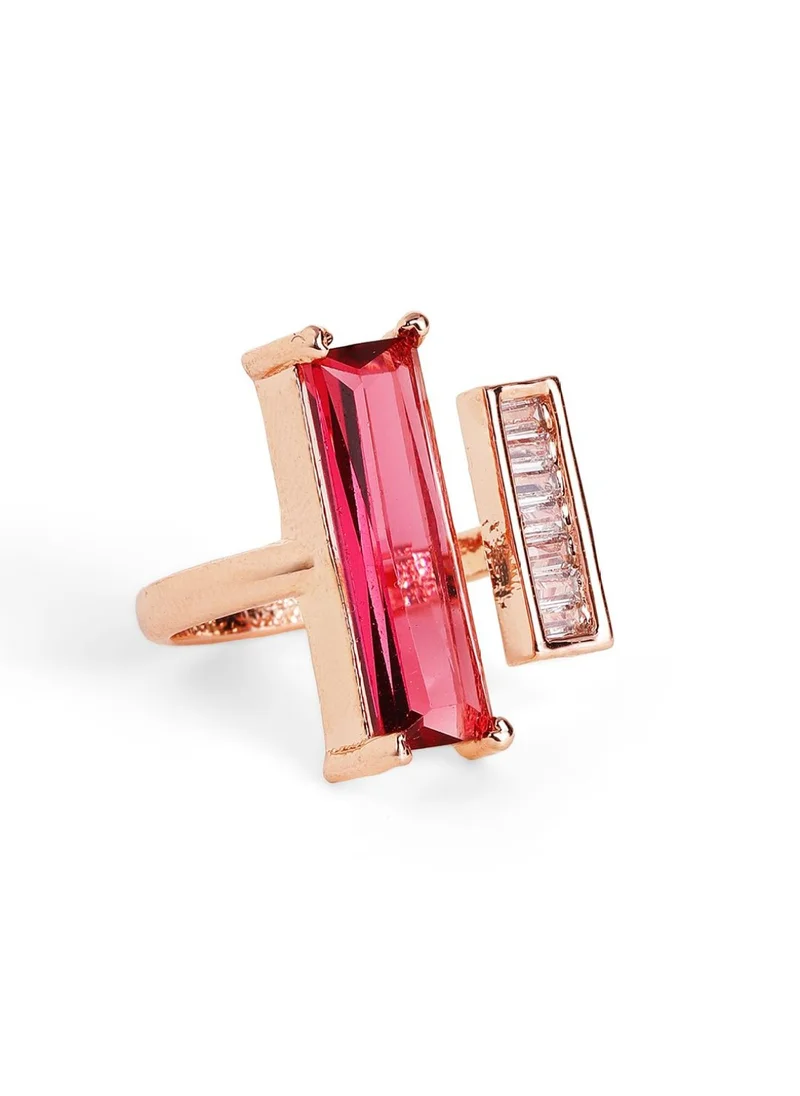 Priyaasi Rose Geometric American Diamond Stone Studded Adjustable Finger Ring