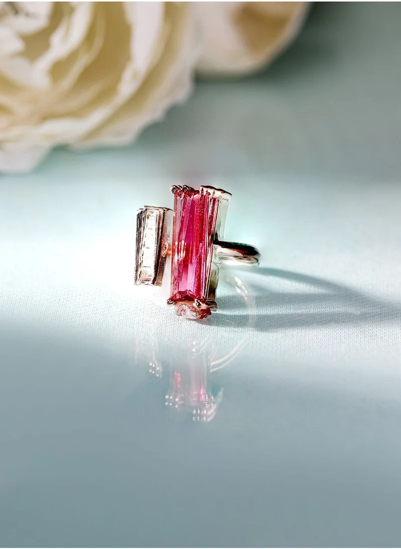 Priyaasi Rose Geometric American Diamond Stone Studded Adjustable Finger Ring