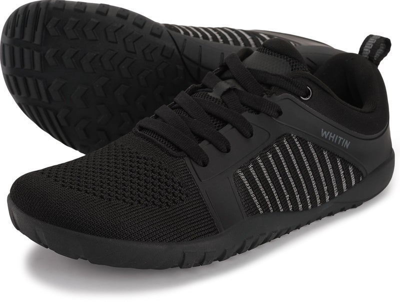 WHITIN Women's Wide Barefoot Shoes Zero Drop Minimalist Trail Running Sneaker Size 8 Cross Training Minimus Lifting Walking Sport Gym All Black 39 - Image 1