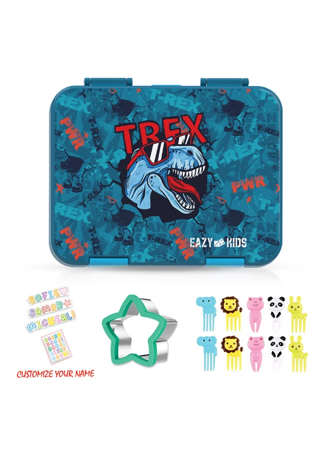 Eazy Kids Eazy Kids 6 & 4 Convertible Bento Lunch Box with Stainless Steel 640ml Water Bottle and Sandwich Cutter Set - TREX Blue