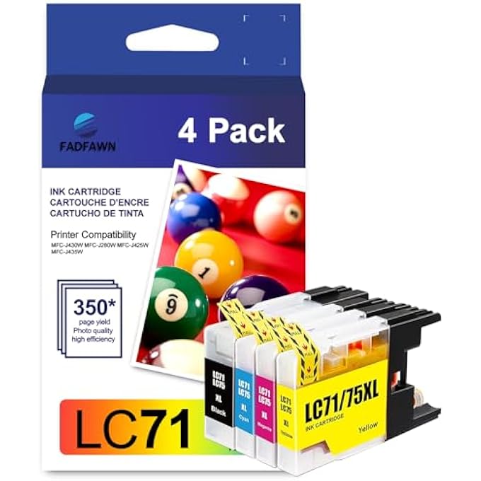 LC71 INK CARTRIDGE SET REPLACEMENT FOR BROTHER LC71 LC75 LC79 XL INK CARTRIDGES MFC-J430W MFC-J280W MFC-J425W MFC-J435W PRINTER (BLACK, CYAN, MAGENTA, YELLOW, 4 PACK) - Image 2