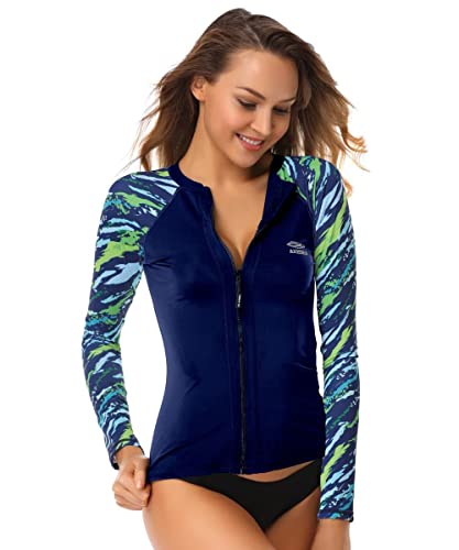 AXESEA Women's Long Sleeve Rash Guard Bathing Suits Printed UV Sun Protection Swim Shirt (US 10(Read Seller Size Chart in Image), Blue2) - Image 5