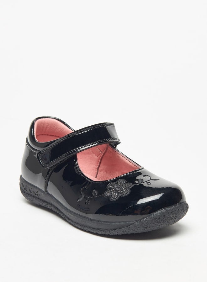 جونيورز حذاء ماري جين مدرسي مطرز بالزهور بإغلاق لاصق - Image 1