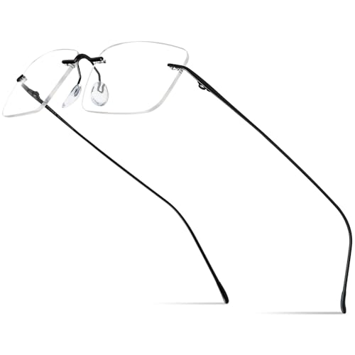 FONEX Titanium Glasses Frame,Rimless Frameless Optical Eyewear Eyeglasses for Men and Women F85634 (85870 Black) - Image 1