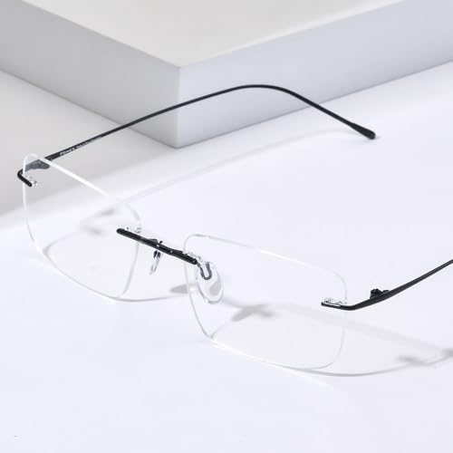 FONEX Titanium Glasses Frame,Rimless Frameless Optical Eyewear Eyeglasses for Men and Women F85634 (85870 Black) - Image 2
