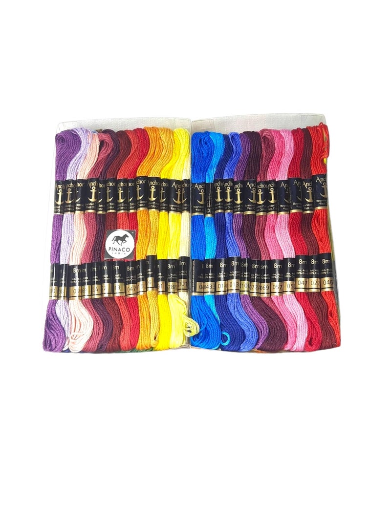 Pinaco India Anchor Stranded Cotton Assorted Skeins set of 01111 & 02222 (8MTR Skeins 100 pcs = 2 Shade Of each 50 Shades) - Image 2