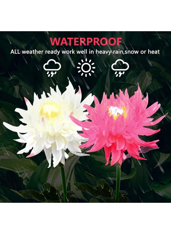 TAPIT 3PCS Waterproof Chrysanthemum Flowers Lights Simulated lanterns Outdoor Solar Garden Stake Lights Solar Garden Lights Landscape Pathway Light for Patio Yard Walkway (Pink+Yellow+White 3PC) - Image 2