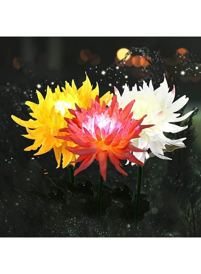 TAPIT 3PCS Waterproof Chrysanthemum Flowers Lights Simulated lanterns Outdoor Solar Garden Stake Lights Solar Garden Lights Landscape Pathway Light for Patio Yard Walkway (Pink+Yellow+White 3PC) - Image 3