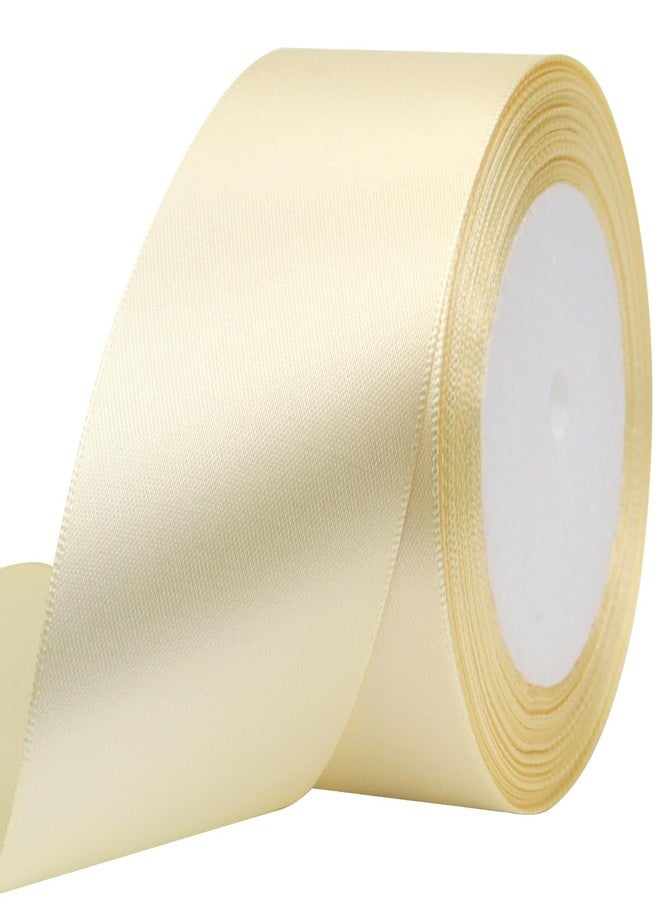 RIUNBB Solid Satin Ribbon 25 Yards Solid Polyester Fabric Ribbon for Gift Wrapping Wedding Christmas Baby Shower Birthday Party Decoration Handmade Immortal Flower Craft (Rice White, 2 Inch) - Image 1