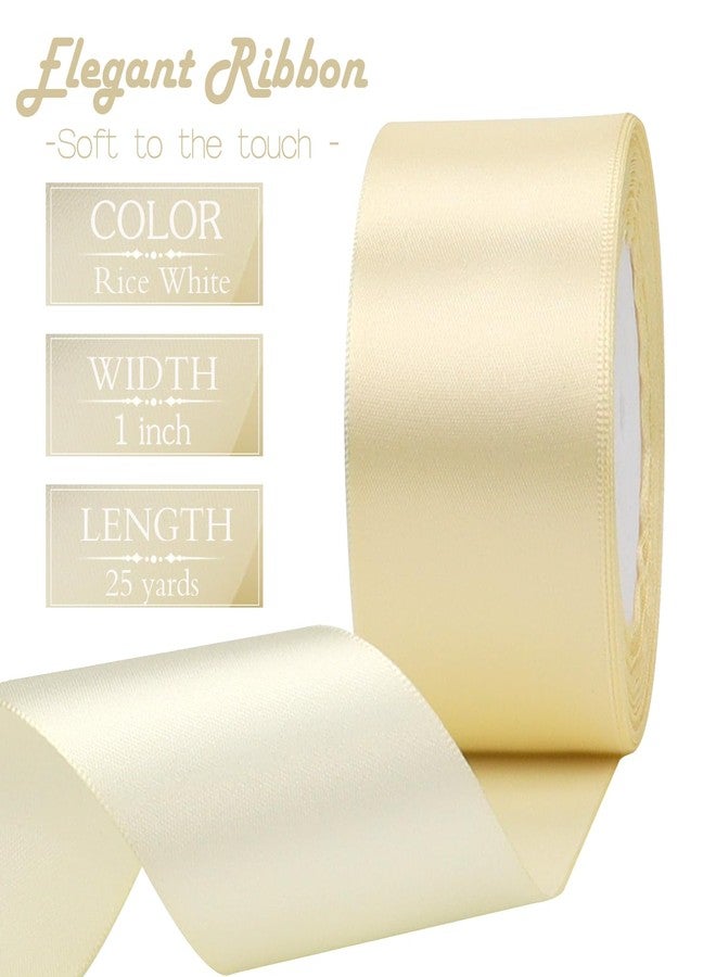 RIUNBB Solid Satin Ribbon 25 Yards Solid Polyester Fabric Ribbon for Gift Wrapping Wedding Christmas Baby Shower Birthday Party Decoration Handmade Immortal Flower Craft (Rice White, 2 Inch) - Image 3