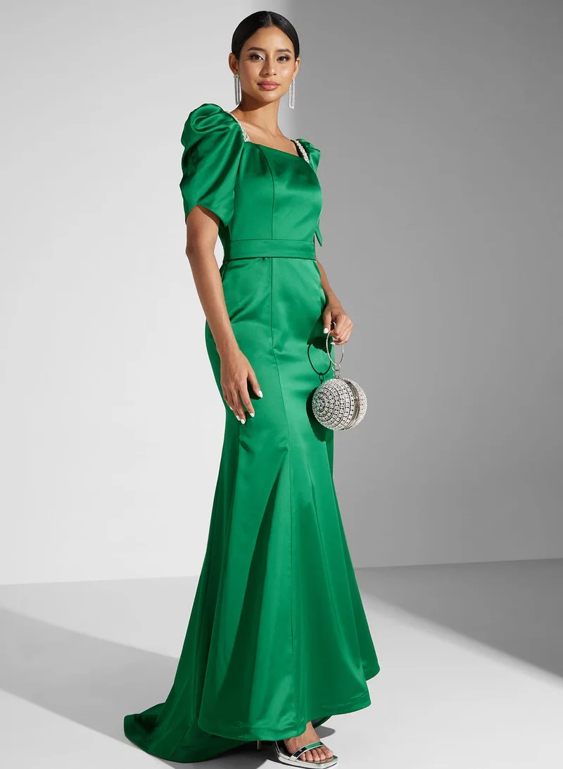 Akadia Fashion Emerald Satin Gown