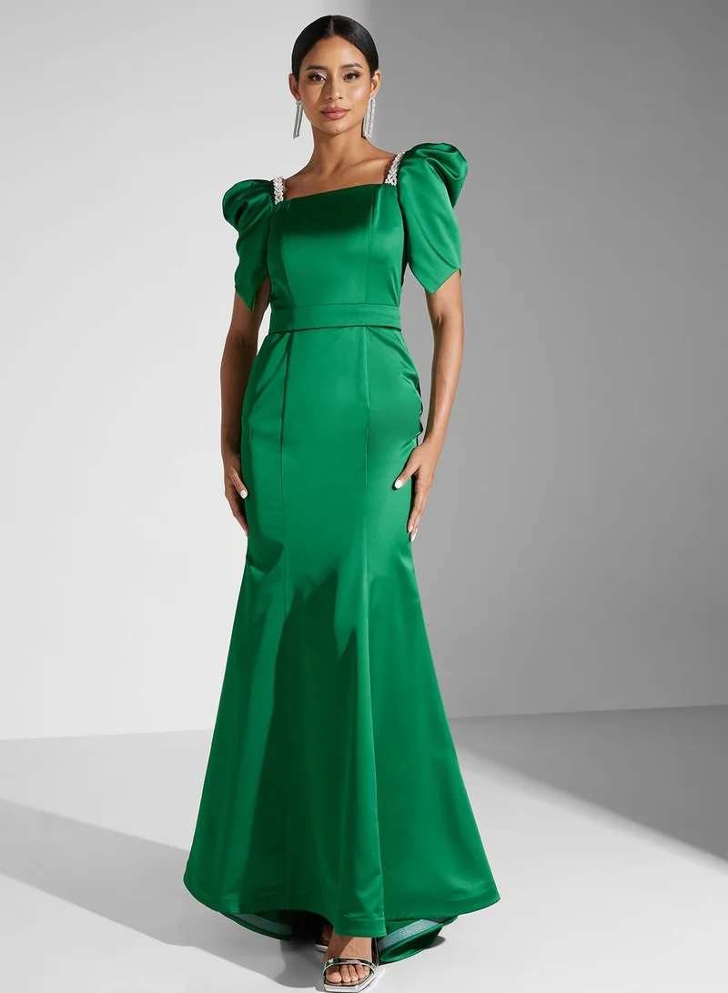 Akadia Fashion Emerald Satin Gown