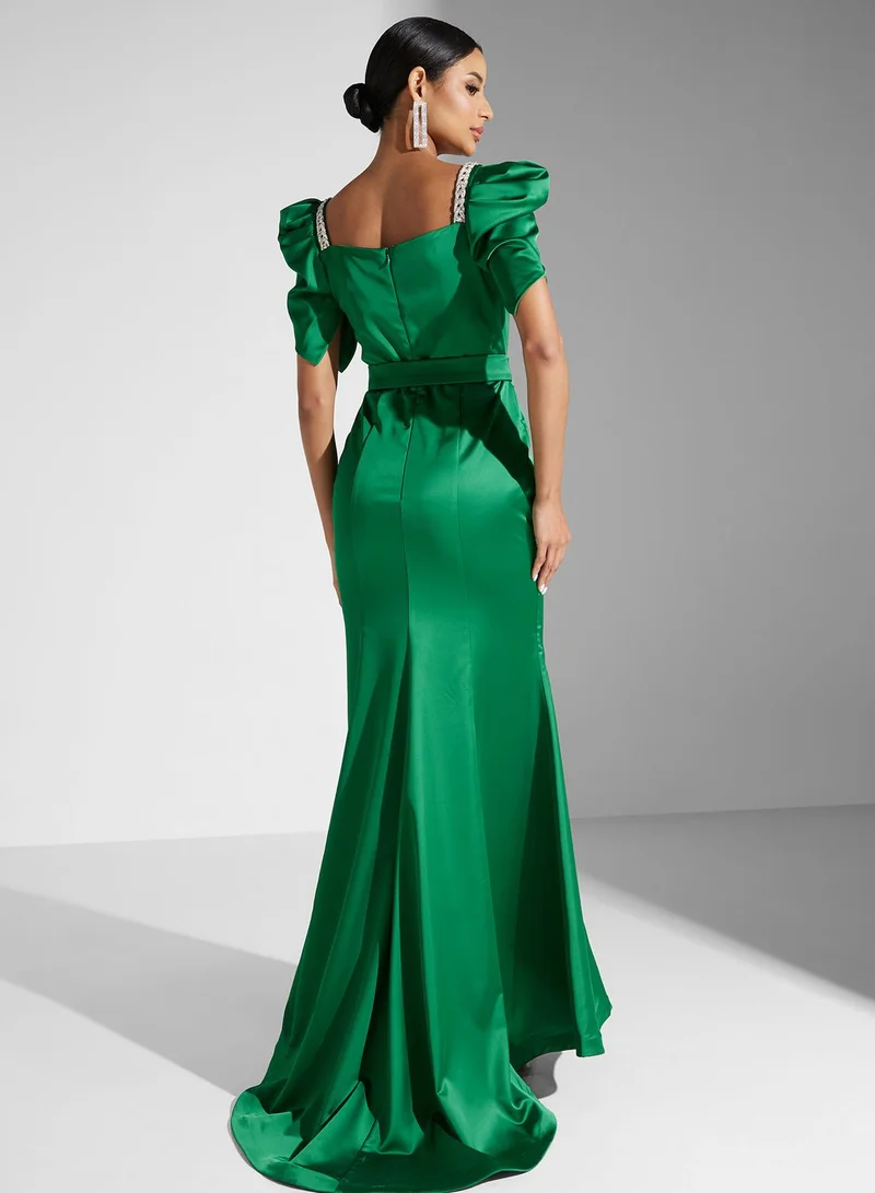 Akadia Fashion Emerald Satin Gown