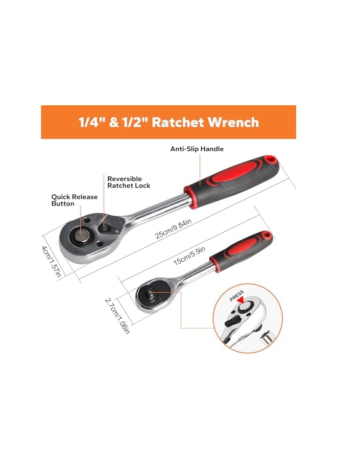 PROMASS promass 108 PCS Mechanic Socket Tool Kit Set, Professional Car Repair Tool Wrench Set Batch Head Ratchet Pawl Socket Spanner Screwdriver  - Image 2