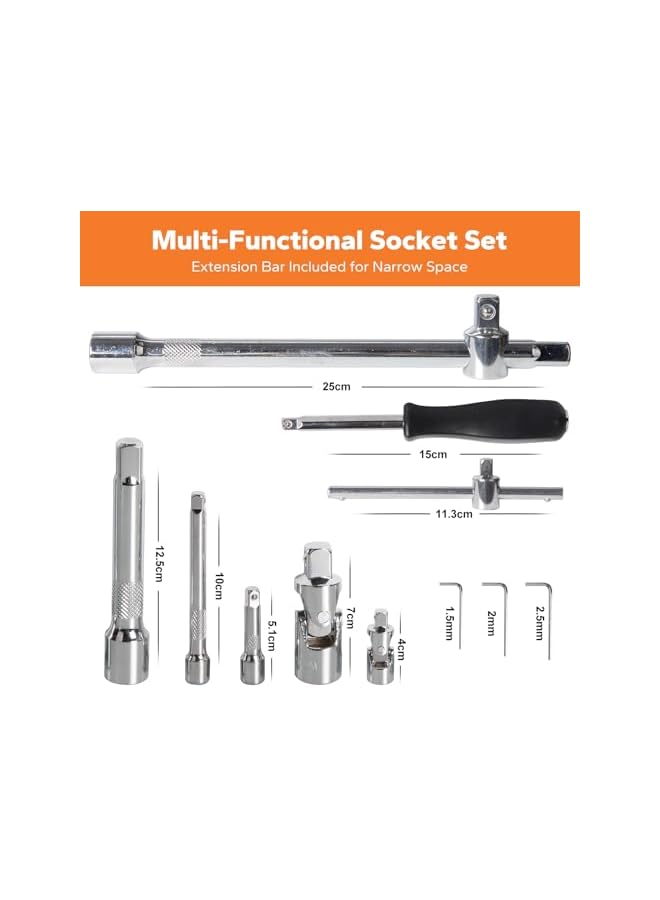 PROMASS promass 108 PCS Mechanic Socket Tool Kit Set, Professional Car Repair Tool Wrench Set Batch Head Ratchet Pawl Socket Spanner Screwdriver  - Image 5