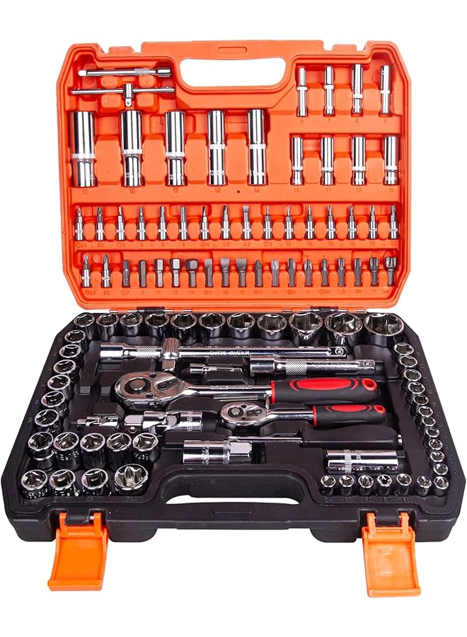 PROMASS promass 108 PCS Mechanic Socket Tool Kit Set, Professional Car Repair Tool Wrench Set Batch Head Ratchet Pawl Socket Spanner Screwdriver  - Image 1