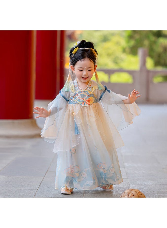 Menghu Xiaotianxia Hanfu Girls' Spring And Autumn New Style Children's Fairy-style Ru Skirt Dress, Baby Girl Princess Dress, Blue, Size 150