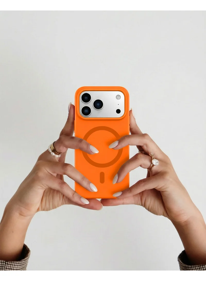Mobcos Mobcos iPhone 17 Pro Max Orange Elite Ring Mobcos iPhone 17 Pro Max Orange Elite Ring Premium Silicone Magnetic Wireless Charging Case for iPhone | Silky Soft Touch | Military-Grade Shockproof Protection | Strong Magnetic Compatibility | Luxury Slim Cover  | Best Price UAE