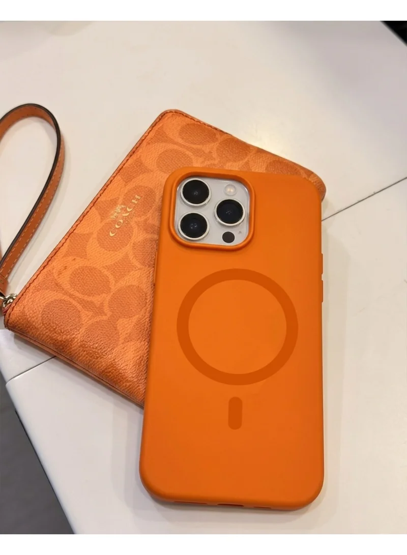Mobcos Mobcos iPhone 17 Pro Max Orange Elite Ring Mobcos iPhone 17 Pro Max Orange Elite Ring Premium Silicone Magnetic Wireless Charging Case for iPhone | Silky Soft Touch | Military-Grade Shockproof Protection | Strong Magnetic Compatibility | Luxury Slim Cover  | Best Price UAE