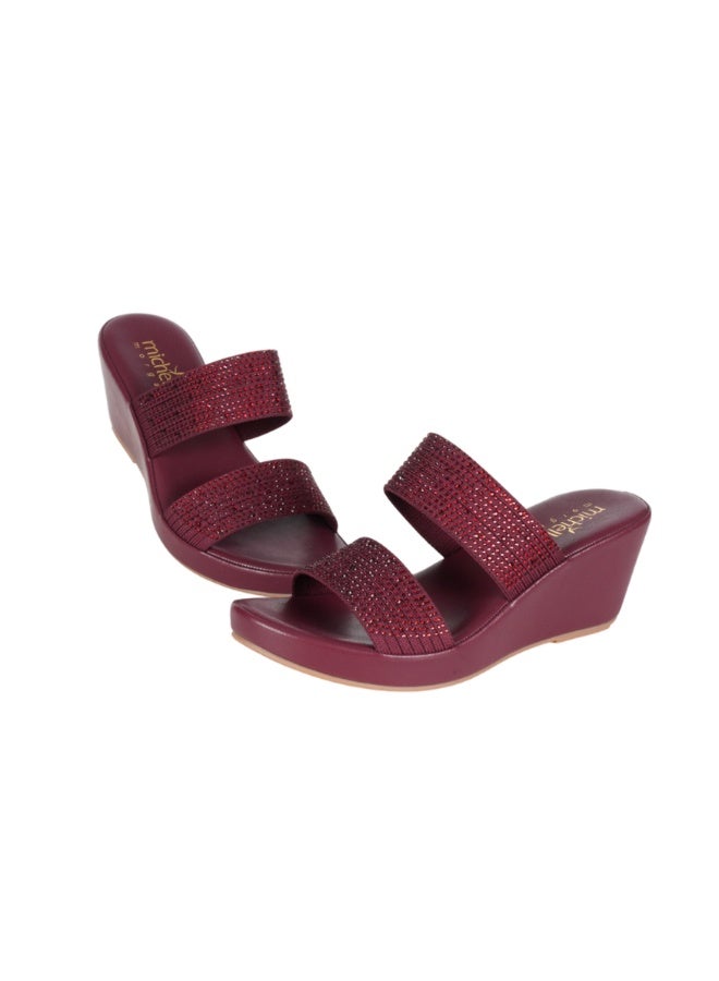 Michelle Morgan 092-3005 Michelle Morgan Ladies Wedge Sandals4RC012 Bordo - Image 3