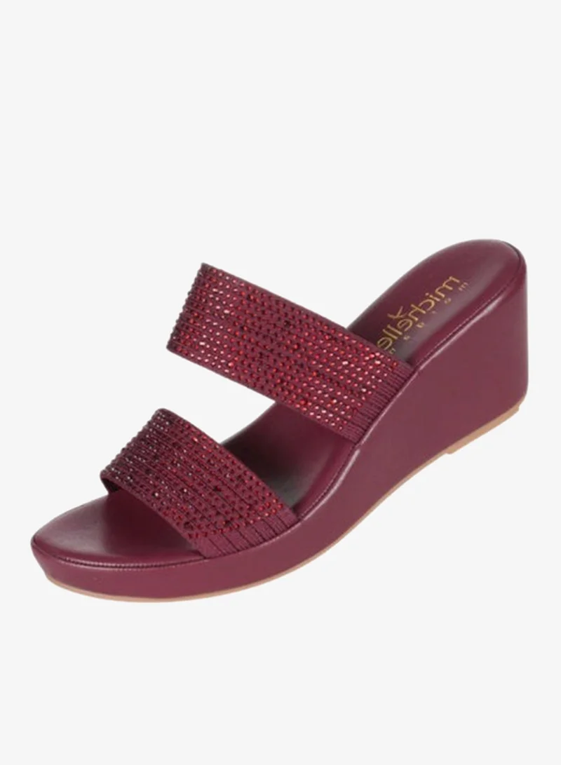 ميشيل مورجان صنادل نسائية ميشيل مورغان بكعب إسفين لون بورجوندي