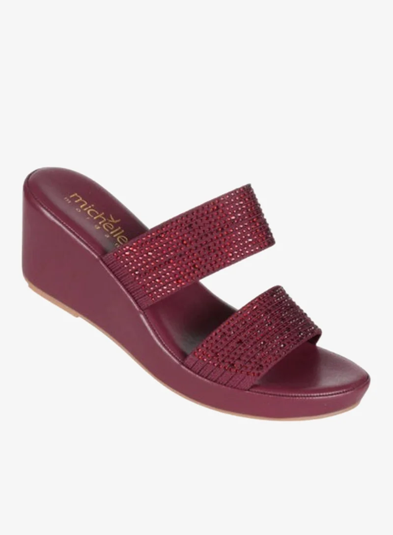 ميشيل مورجان صنادل نسائية ميشيل مورغان بكعب إسفين لون بورجوندي