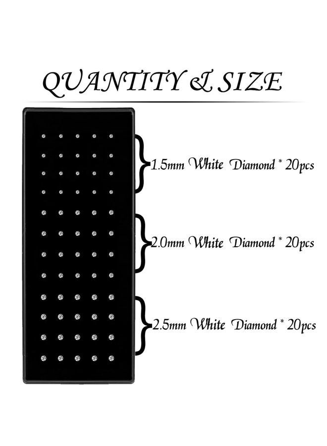 OMAIGAR Nose Rings Studs, 60pcs Straight or L-Shaped or Screw Nose Studs for Women Men, Surgical Stainless Steel Hypoallergenic Nose Piercing Jewelry 1.5/2/2.5mm Size Rhinestone and Ideal Gift, Metal - Image 3