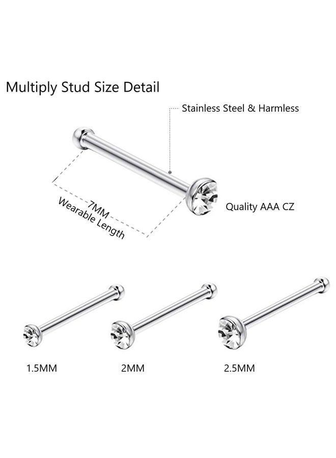 OMAIGAR Nose Rings Studs, 60pcs Straight or L-Shaped or Screw Nose Studs for Women Men, Surgical Stainless Steel Hypoallergenic Nose Piercing Jewelry 1.5/2/2.5mm Size Rhinestone and Ideal Gift, Metal - Image 4