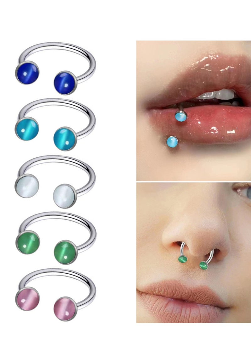 خاتم أنف وشفاه من التيتانيوم على شكل حرف U مرصع بالزركون - مقاوم للحساسية ومثالي للبشرة الحساسة