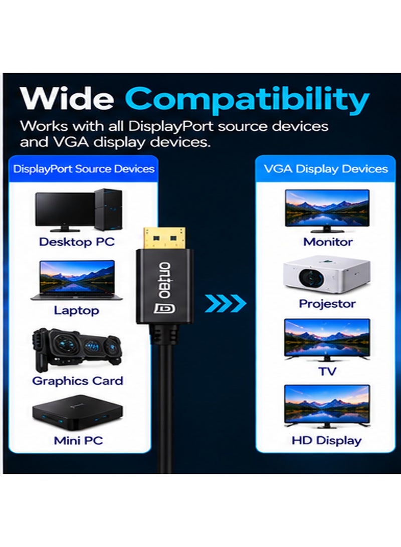 أونتن محول Onten OTN-5118 من DisplayPort إلى VGA؛ محول فيديو رقمي إلى تناظري بدقة Full HD 1080p لأجهزة الكمبيوتر المكتبية والمحمولة وبطاقات الرسوميات لتوصيلها بشاشات VGA وأجهزة العرض (البروجيكتور)؛ محول يدعم خاصية "التوصيل والتشغيل" (Plug & Play) ومثالي للاستخدام في المكاتب والفصول الدراسية والعروض التقديمية. - Image 4