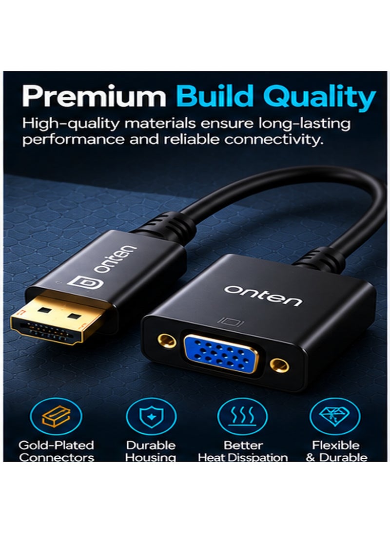 أونتن محول Onten OTN-5118 من DisplayPort إلى VGA؛ محول فيديو رقمي إلى تناظري بدقة Full HD 1080p لأجهزة الكمبيوتر المكتبية والمحمولة وبطاقات الرسوميات لتوصيلها بشاشات VGA وأجهزة العرض (البروجيكتور)؛ محول يدعم خاصية "التوصيل والتشغيل" (Plug & Play) ومثالي للاستخدام في المكاتب والفصول الدراسية والعروض التقديمية. - Image 3