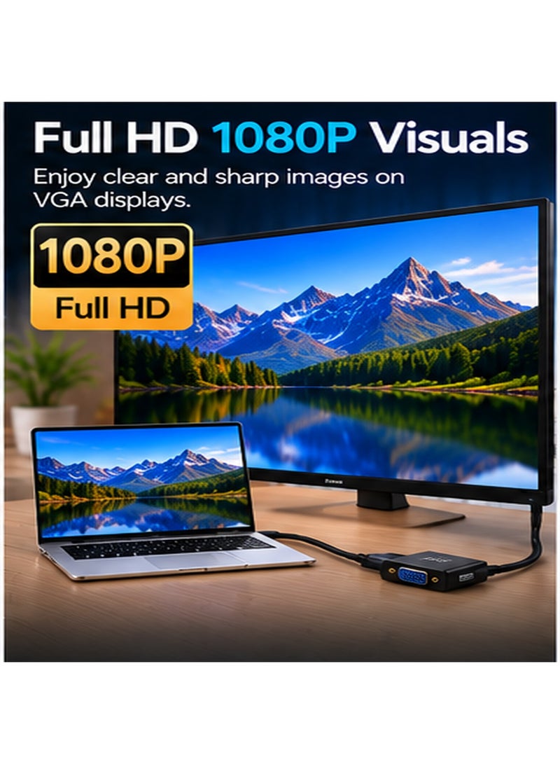 أونتن محول Onten OTN-5118 من DisplayPort إلى VGA؛ محول فيديو رقمي إلى تناظري بدقة Full HD 1080p لأجهزة الكمبيوتر المكتبية والمحمولة وبطاقات الرسوميات لتوصيلها بشاشات VGA وأجهزة العرض (البروجيكتور)؛ محول يدعم خاصية "التوصيل والتشغيل" (Plug & Play) ومثالي للاستخدام في المكاتب والفصول الدراسية والعروض التقديمية. - Image 2
