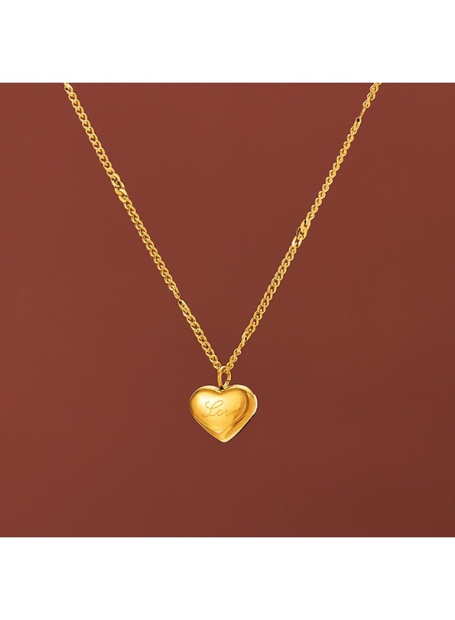 يوكانبي عقد قلب مع سلسلة عظمة الترقوة | تصميم بسيط وأنيق، قلب خوخي من الفولاذ التيتانيوم - Image 1