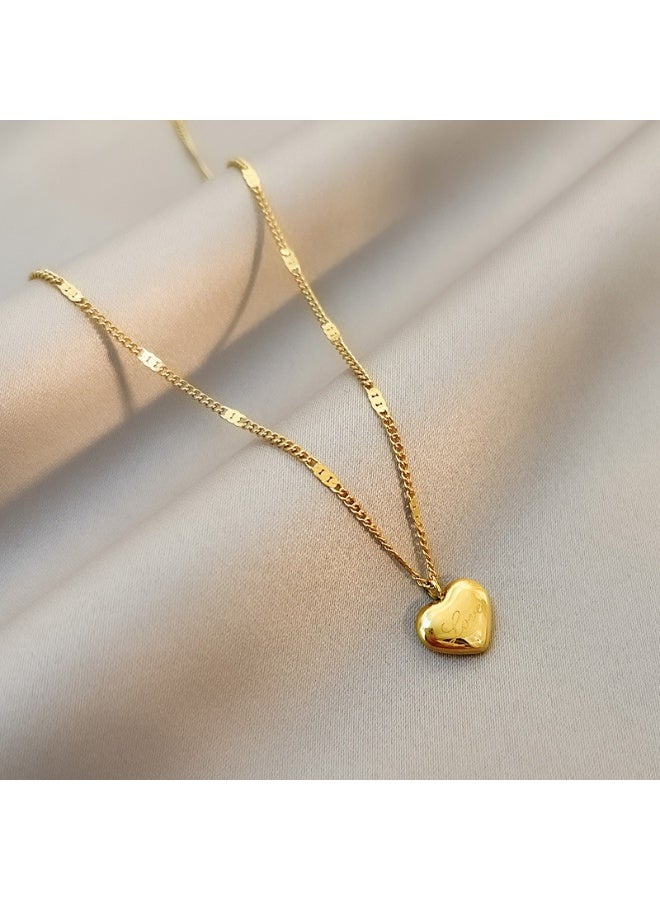 يوكانبي عقد قلب مع سلسلة عظمة الترقوة | تصميم بسيط وأنيق، قلب خوخي من الفولاذ التيتانيوم - Image 2
