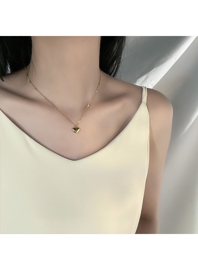 يوكانبي عقد قلب مع سلسلة عظمة الترقوة | تصميم بسيط وأنيق، قلب خوخي من الفولاذ التيتانيوم - Image 4